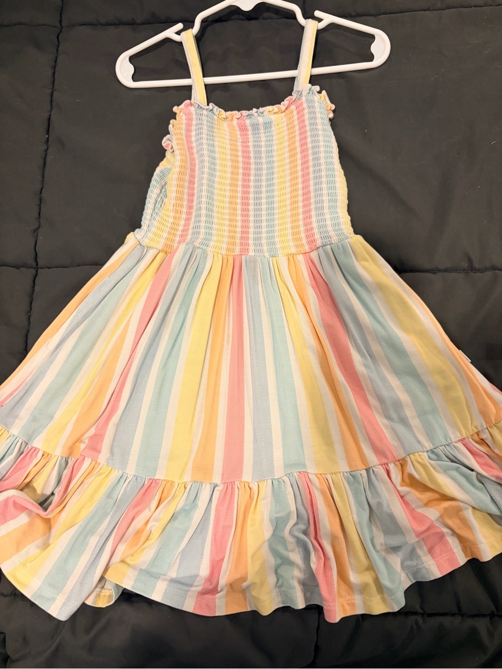 Little Sleepies Pastel Rainbow Stripe Sundress in Yellow, Blue, Pink, Cream